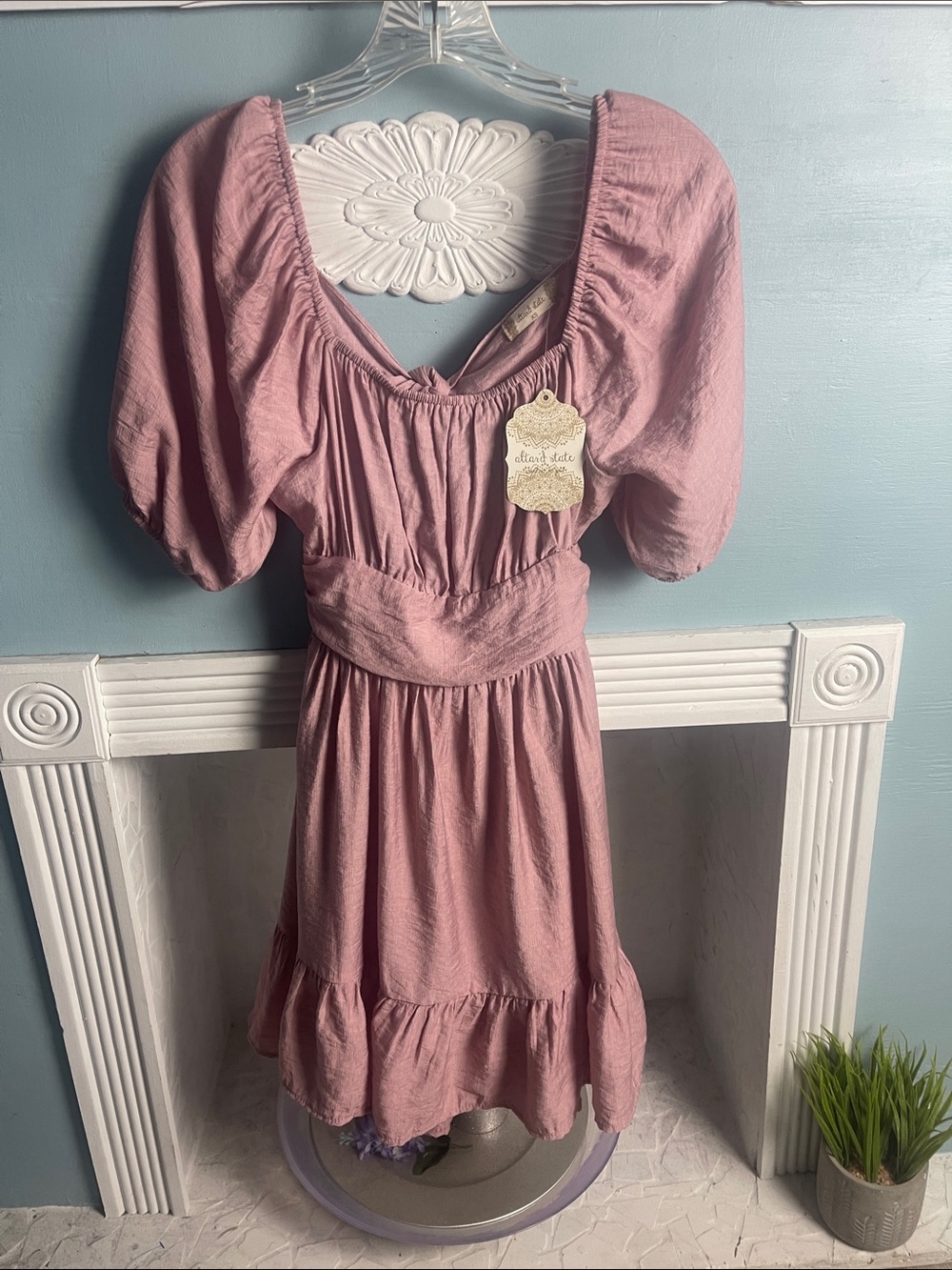 Women’s Altar’d State Dusty Rose Puff-Sleeve Dress